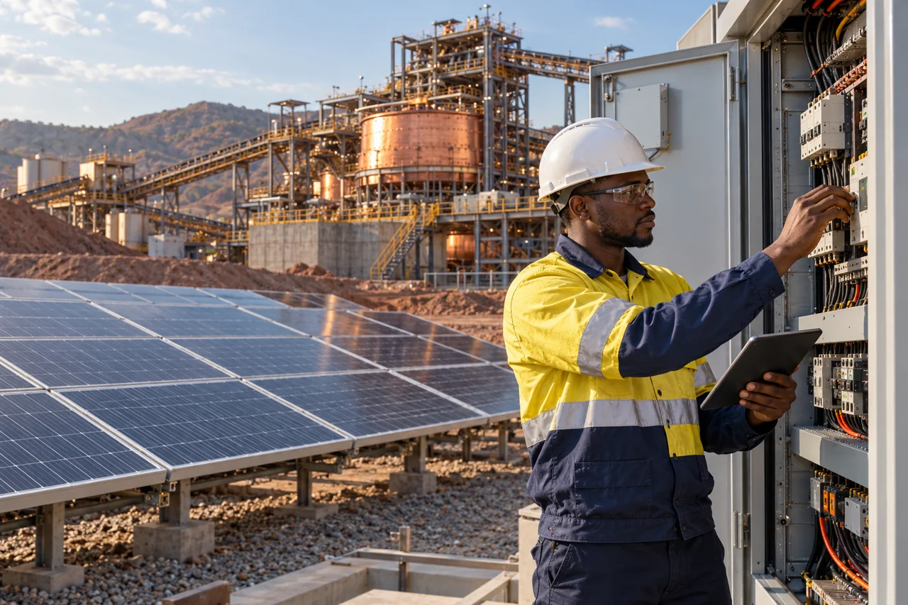 Ingénieur contrôlant l’alimentation électrique d’une installation de cuivre. Illustration générée par IA.